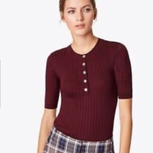 TORY BURCH Dark Imperial Luisa Short Sleeve Rib Sweater Size SP